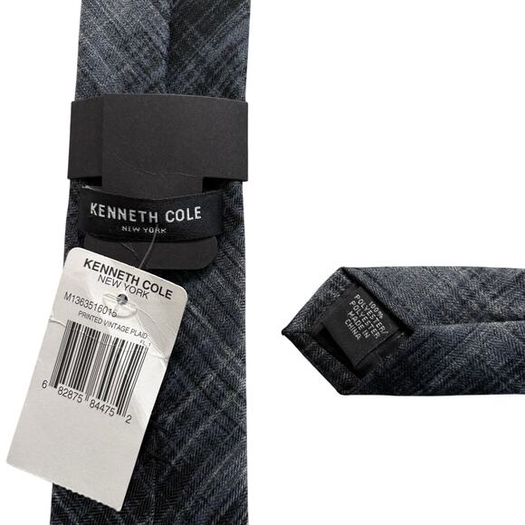 KENNETH COLE Vintage Polyester Necktie Lux Designer Plaid Blue W3‎ L54 NWT (242) - Picture 5 of 5